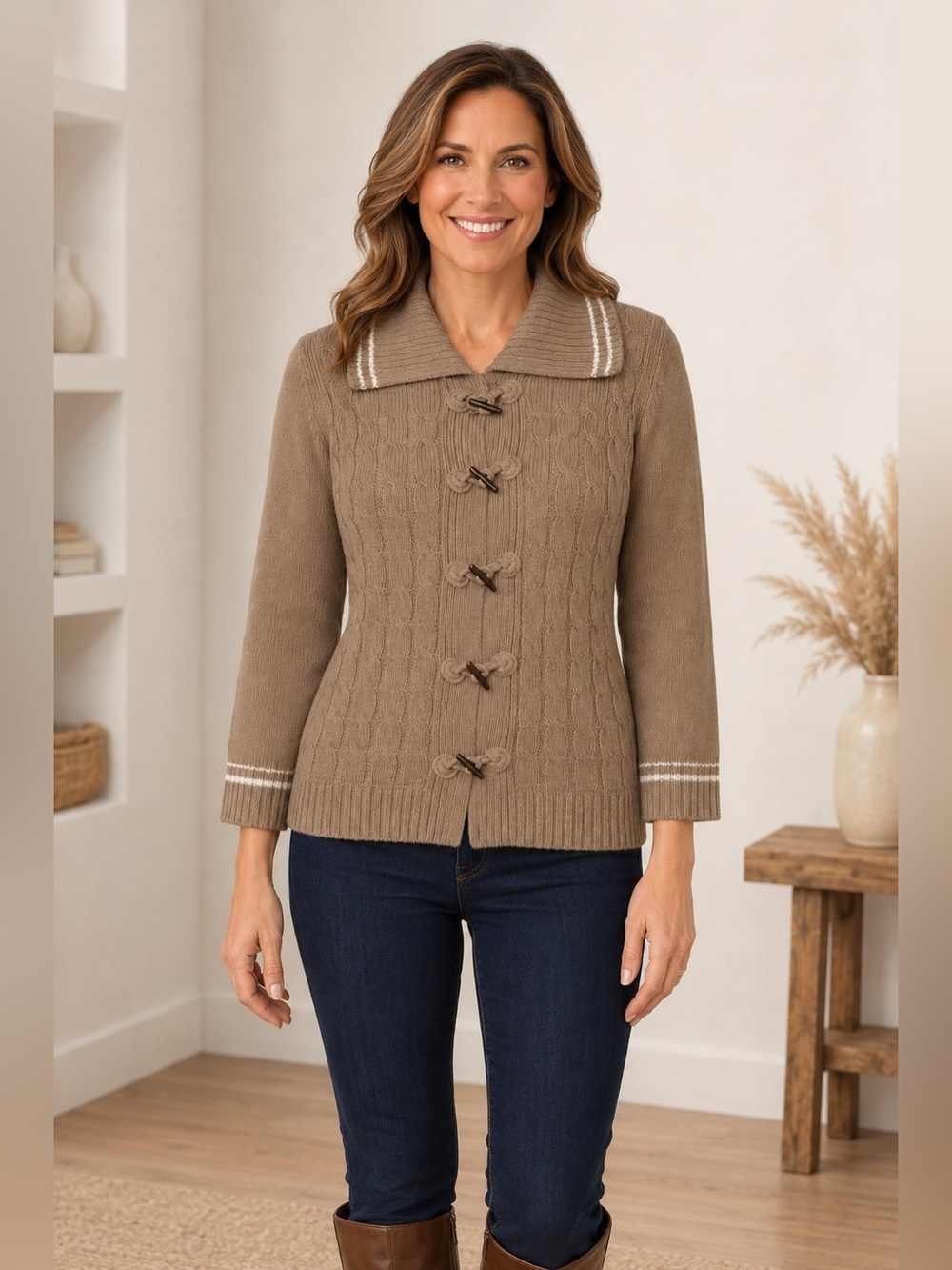 Talbots Cable Knit Sweater With Toggle Buttons Size Medium